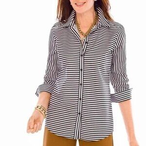 Chico's Button Up Long Sleeve Shirt Size 3 / US 16 Cotton Black & White Stripes